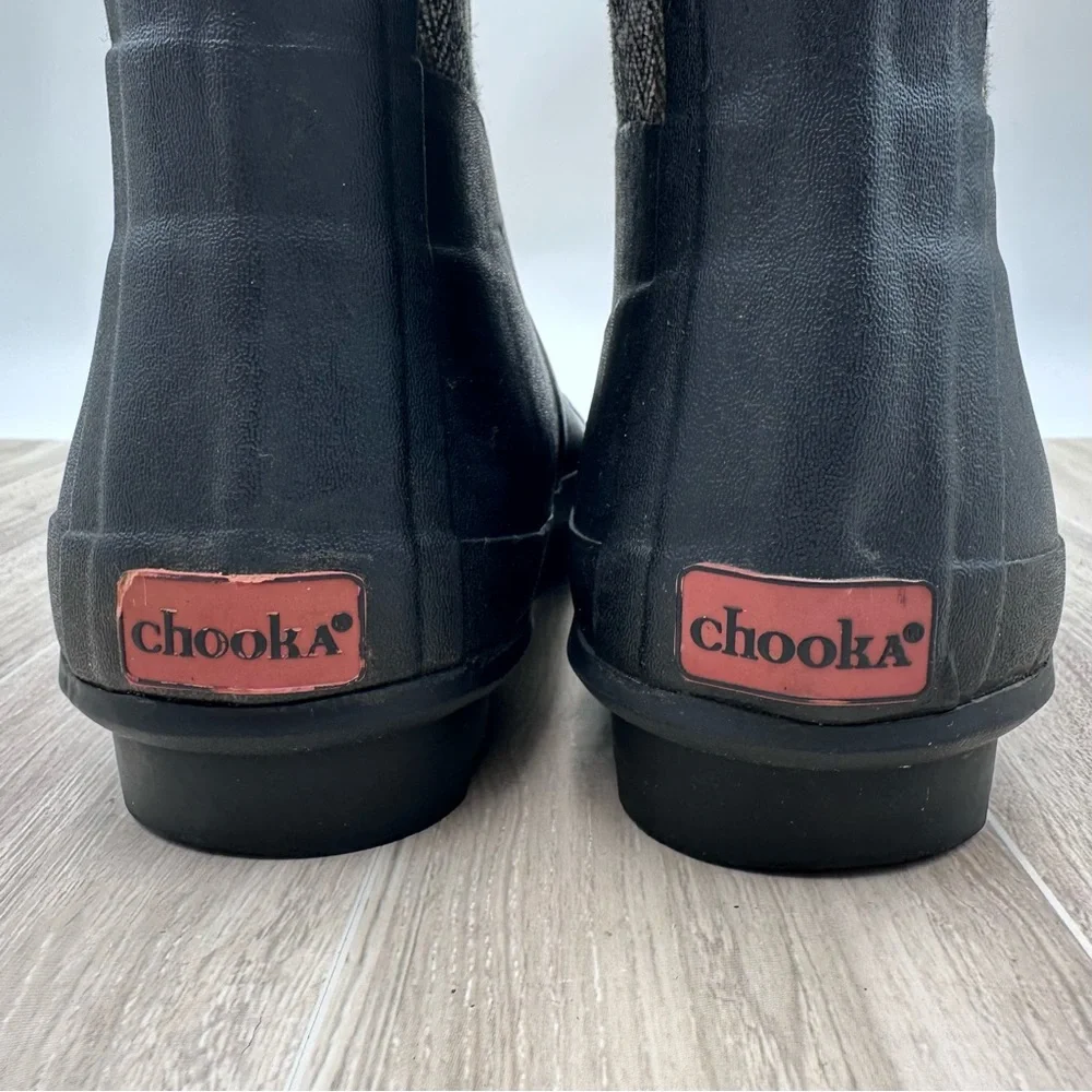 Chooka Classic Mid Calf Racer Herringbone Black Rain Boots | Size US 9 / EU 39.5